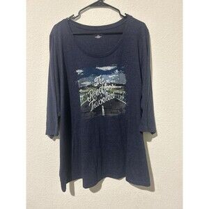 Catherines T Shirt Womens 2X Navy Blue Graphic Everyday Short Sleeve